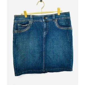 Vintage Relativity Womens Size 6 Denim Jean Mini Skirt‎ Blue Medium Wash Pockets